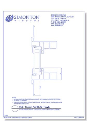 West Coast Narrow Frame ( Daylite Max / 7300 - Ref. No. 1851 ) - Picture Window, Stucco Flange Frame, Vertical & Horizontal Assembly