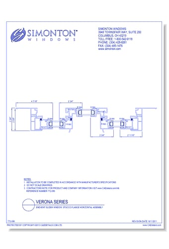 Verona Series: Endvent Slider Window, Stucco Flange Horizontal Assembly