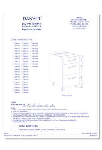 OBMXX30: Base Storage Cabinet - 27 Inch D, 3 Drawers -24 for 24 Inch D