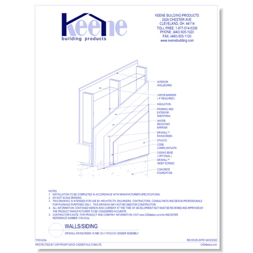Driwall Rainscreen 10 MM, SV-1 Stucco Veneer Assembly