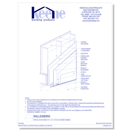 Driwall Rainscreen 075-1, SV-1 Stucco Veneer Assembly