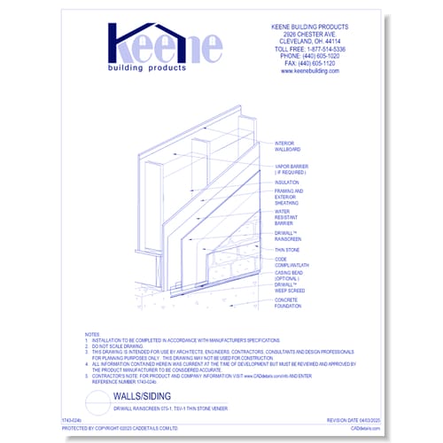 Driwall Rainscreen 075-1, TSV-1 Thin Stone Veneer
