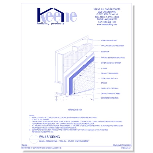 Driwall Rainscreen and 1" Foam, SV-1 Stucco Veneer Assembly 