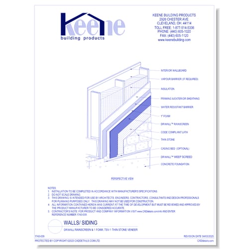 Driwall Rainscreen and 1" Foam, TSV-1 Thin Stone Veneer