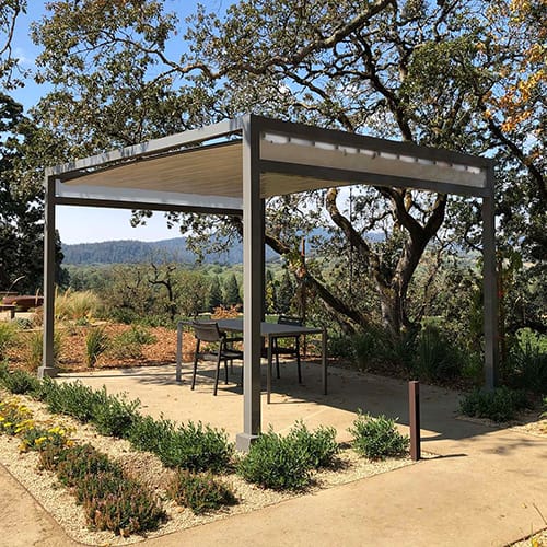 Aluminum Structure with Retractable Canopy and Rain Gutters
