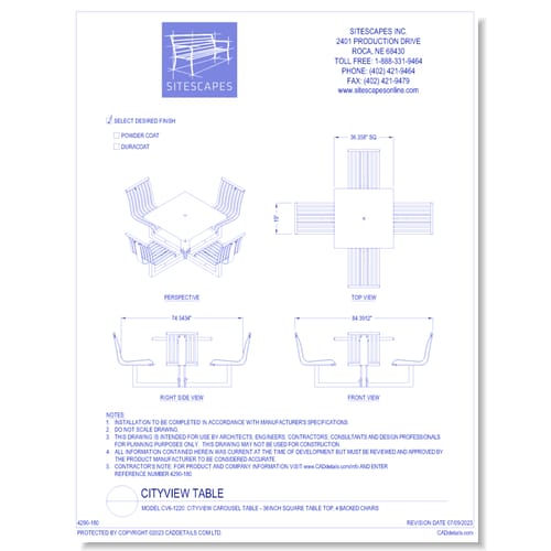 preview of Model CV6-1220: CityView Carousel Table - 36inch Square Table Top, 4 Backed Chairs