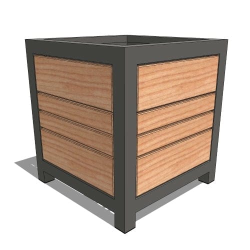22'' Skyline Planter With Tropical Wood Slates (PS-9200-AL-WD3-22x22x24)