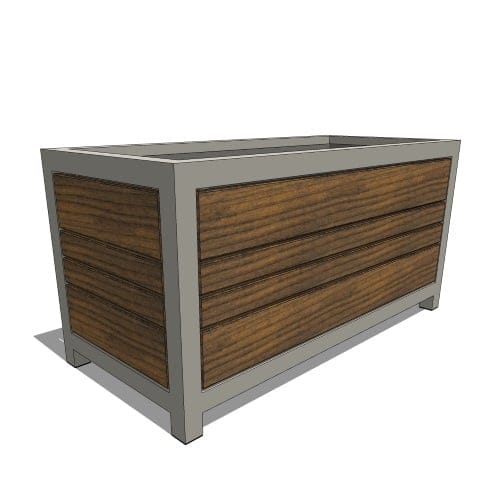 48'' Skyline Planter With Tropical Wood Slates (PS-9200-AL-WD3-22x48x24)