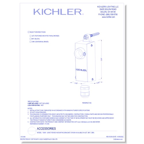 preview of Model:  15609 - Junction Box Mounting Bracket (Finish Available in AZT, BKT, CBR)