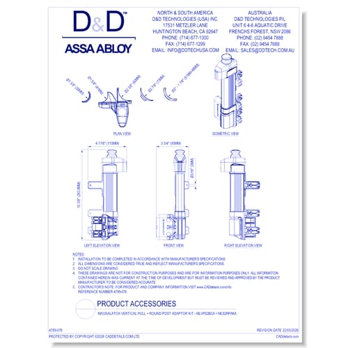 preview of MagnaLatch Vertical Pull + Round Post Adaptor Kit - MLVPS2BGA + MLS2RPAKA