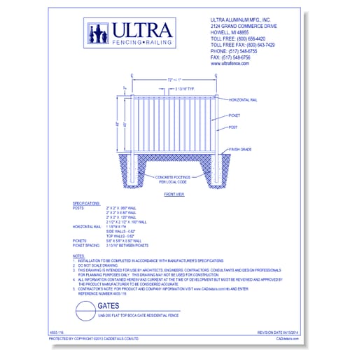 Aluminum Swimming Pool Fences: UAB-200 Flat Top Boca Gate Residential Fence
