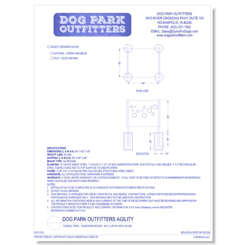 Dog Park Outfitters - Tunnel Thru - Inground Mount, 48"L x 30"W x 40"H, 90 lbs