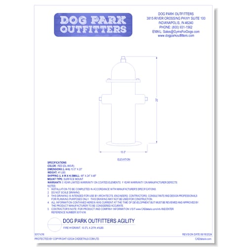 Dog Park Outfitters - Fire Hydrant, 13.5"L x 25"H, 41lbs