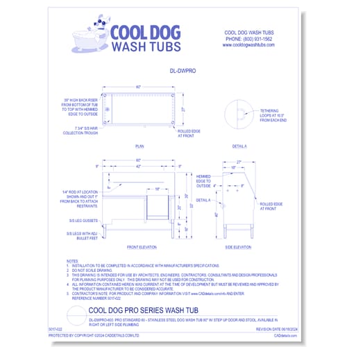 Cool Dog Wash Tubs - DL-DWPRO-60S - Pro Standard 60 - Stainless Steel Dog Wash Tub 60" w/ Step Up Door and Stool, available in Right or Left Side Plumbing