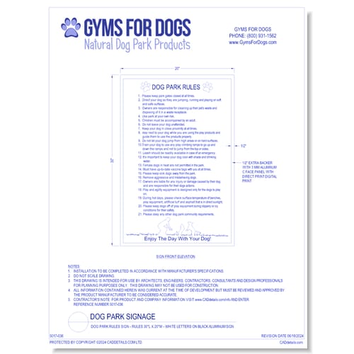 Dog Park Rules Sign - Rules 30"L x 20"W - White Letters on Black Aluminum Sign