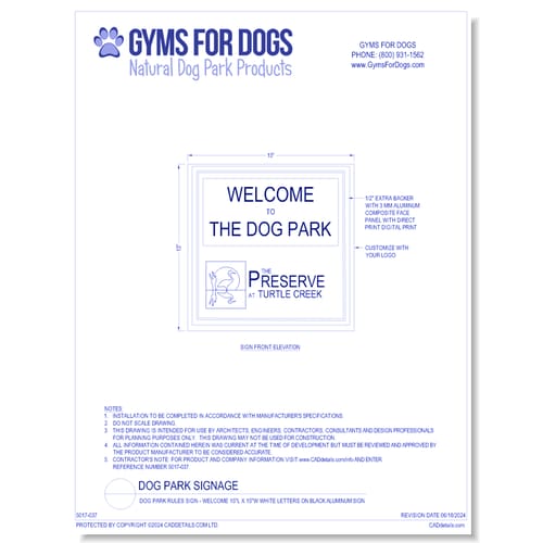 Dog Park Rules Sign - Welcome 15"L x 15"W White Letters on Black Aluminum Sign