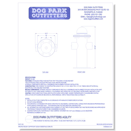 Dog Park Outfitters - Fire Hydrant w Misting Cool Spray, 10 sec mist per push, 13.5" L x 25" H, 41 lbs