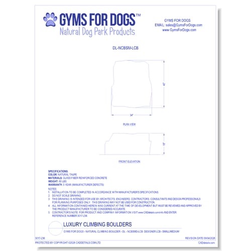 Gyms For Dogs Natural Climbing Boulder - DL-NCBSMD-LCB: Designer LCB - Small/Medium