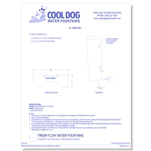 DL-BDB-CRT - Dog Bone Bowl - Heavy, Slow Drain