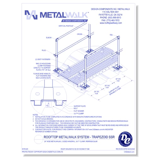 preview of 24" Wide Metalwalk®, 2 Sided Handrail, S-5™ Clamp, Perpendicular