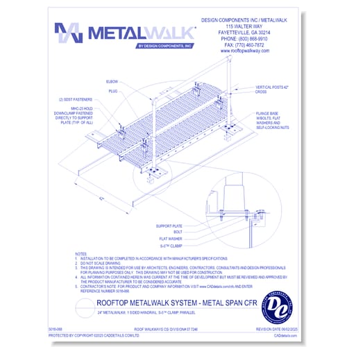 preview of Rooftop Metalwalk System - Metal Span CFR - 24" Wide Metalwalk®, 1 Sided Handrail, S-5™ Clamp, Parallel