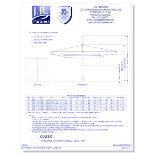 preview of Classic: Large Outdoor Patio Umbrella - Square ( Type T )