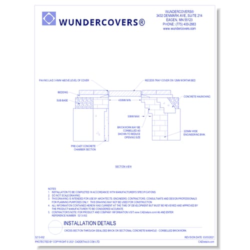 Cross-section Through Idealized Brick or Sectional Concrete Manhole - Corbelled Brickwork