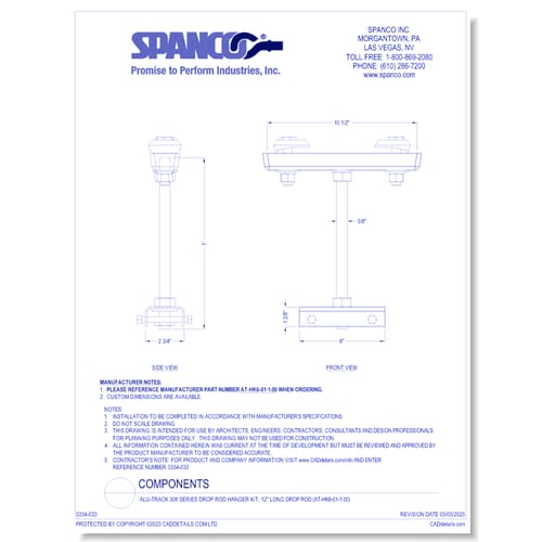 preview of Alu-Track 306 Series Drop Rod Hanger Kit, 12" Long Drop Rod (AT-HK6-01-1.00)