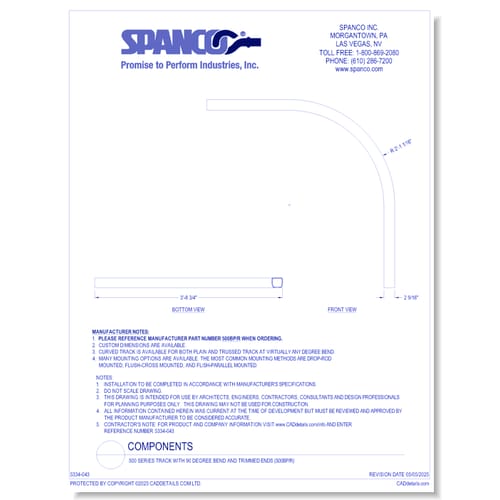 preview of 500 Series Track with 90 Degree Bend and Trimmed Ends (500BP/R)