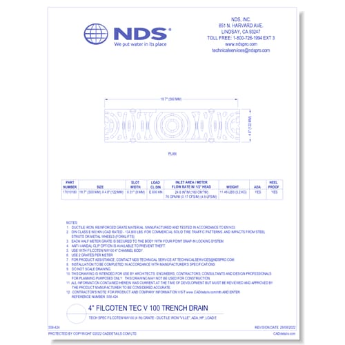 Grate: Spec Filcoten NW100 (4 in)  - Ductile Iron "VILLE" ADA_HP_LOAD E