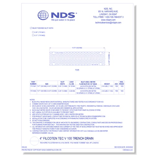 Grate: Spec Filcoten NW100 (4 in) - Polyamide "COMbee" ADA_HP_LOAD B,C