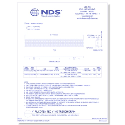 Grate: Spec Filcoten NW100 (4 in) - Stainless Steel-Bar Mesh_LOAD C