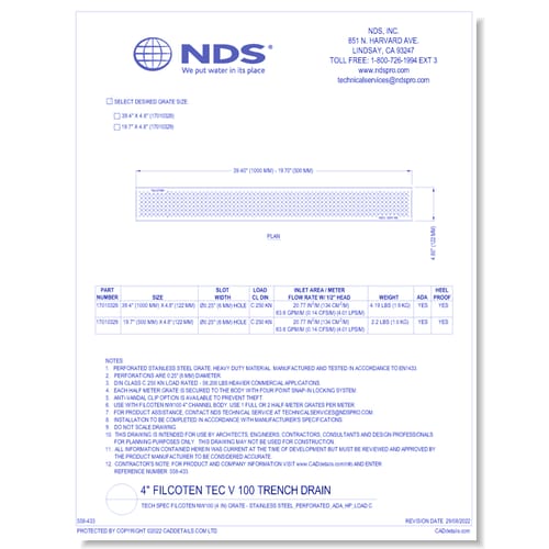 Grate: Spec Filcoten NW100 (4 in) - Stainless Steel_Perforated_ADA_HP_LOAD C