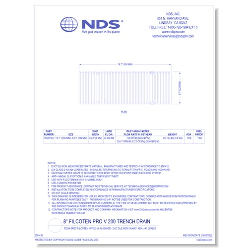 Grate: Spec Filcoten NW200 (8 in) - Ductile Iron "KIARO" ADA_HP_LOAD D