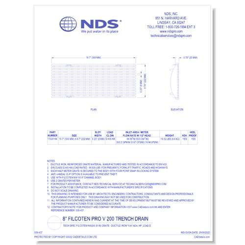 Grate: Spec Filcoten NW200 (8 in) - Ductile Iron "VIA" ADA_HP_LOAD D