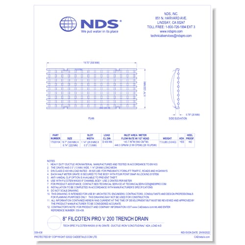 Grate: Spec Filcoten NW200 (8 in) - Ductile Iron "LONGITUDINAL" ADA_HP_LOAD A-D