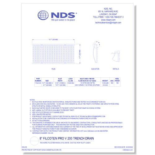 Grate: Spec Filcoten NW200 (8 in) - Ductile Iron "SLOT" LOAD E