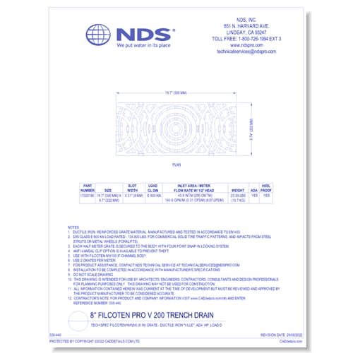 Grate: Spec Filcoten NW200 (8 in) - Ductile Iron "VILLE" ADA_HP_LOAD E
