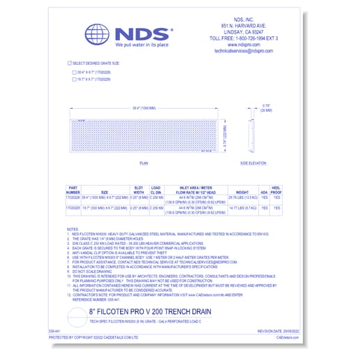 Grate: Spec Filcoten NW200 (8 in) - GALV Perforated_ADA_HP_LOAD C