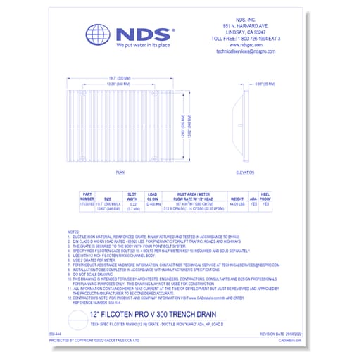 Grate: Spec Filcoten NW300 (12 in) - Ductile Iron "KIARO" ADA_HP_LOAD D