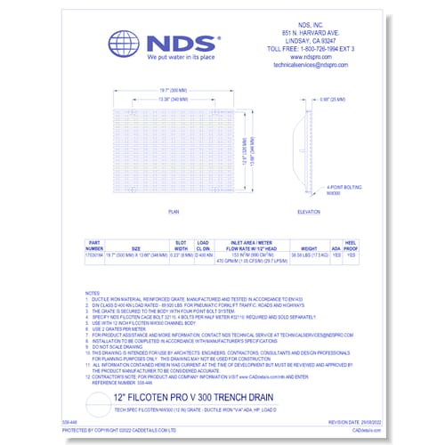 Grate: Spec Filcoten NW300 (12 in) - Ductile Iron "VIA" ADA_HP_LOAD D