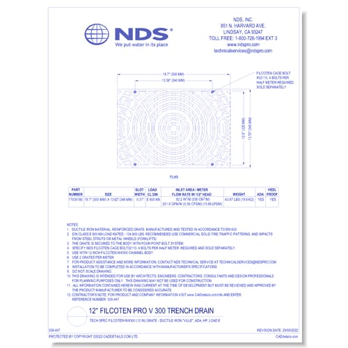 Grate: Spec Filcoten NW300 (12 in) - Ductile Iron "VILLE" ADA_HP_LOAD E