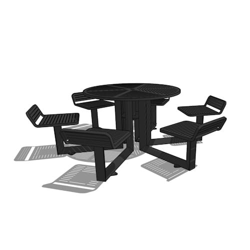 preview of Carousel metal table, 6-seat (low-back), 47" circular, 96" x 96" x 32" (CARM4-3-6-2)