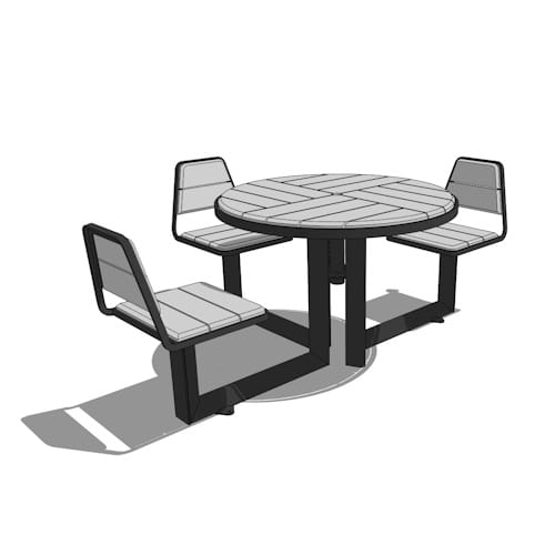preview of Carousel wood inlay, 3-seat (backed) with 1 ADA Compliant Spot, 42" circular with 4-quadrant slats, 87" x 42" x 32" (CART4-2A-3A-3)