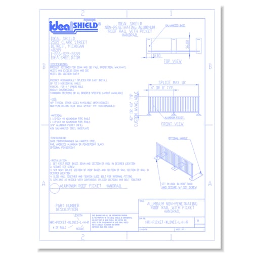 preview of Non-Penetrating Aluminum Roof Rail with Picket Handrail