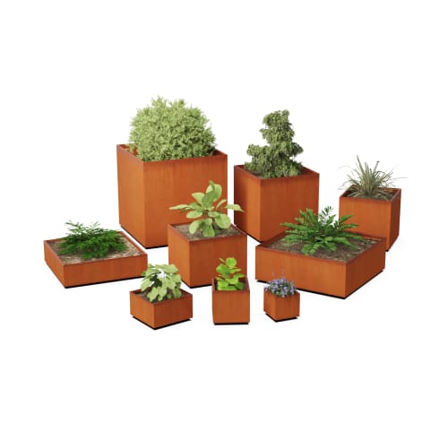 Cornten Steel Square & Cube Planter - 28" - 48" High preview 4