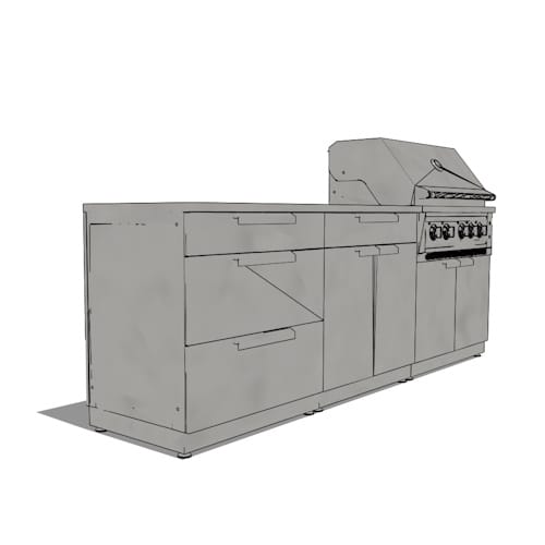 SKU 71069: Outdoor Kitchen Stainless-Steel 5 Piece Cabinet Set with 3-Drawer, Bar, Grill Cabinet, Platinum Grill and Countertop- 33 inch, NG, 64 inch SS Countertop