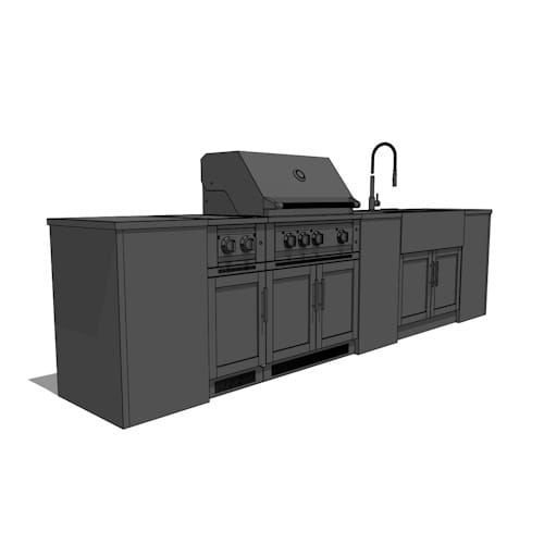 SKU 69229: Outdoor Kitchen Signature Series 11 Piece Cabinet Set with Dual Side Burner, Sink, Platinum Grill and Grill Cabinet- 33 inch, Natural Gas, SS Countertop