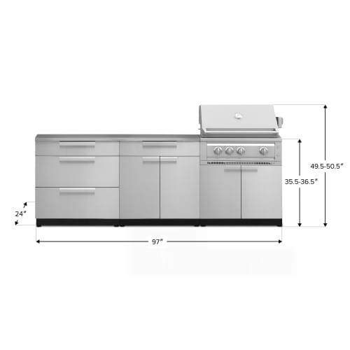 SKU 71069: Outdoor Kitchen Stainless-Steel 5 Piece Cabinet Set with 3-Drawer, Bar, Grill Cabinet, Platinum Grill and Countertop- 33 inch, NG, 64 inch SS Countertop preview 2