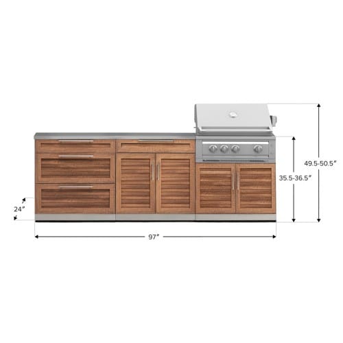 SKU 71057: Outdoor Kitchen Stainless-Steel Louvered Doors 5 Piece Cabinet Set with with 3-Drawer, Bar, Grill Cabinet, Platinum Grill and Countertop- 33 inch, Natural Gas, SS Counterop, Grove preview 2